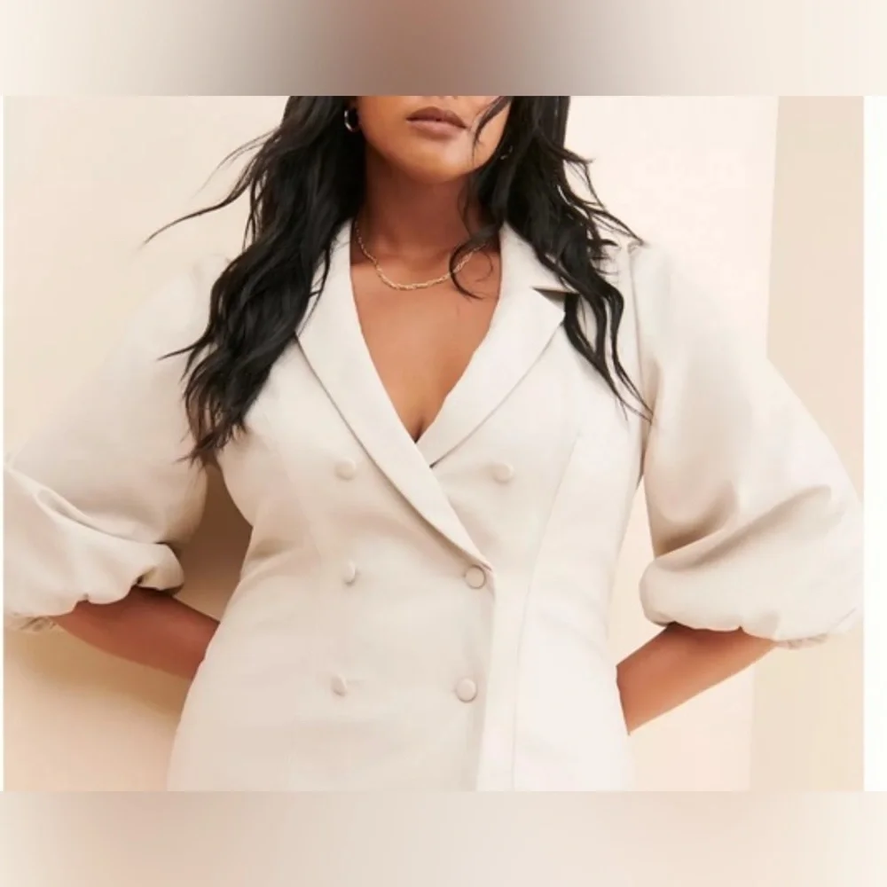 Anthropologie Awaylee vegan leather coat/ jacket w/ balloon sleeves Cream. S-XS - Picture 2 of 16